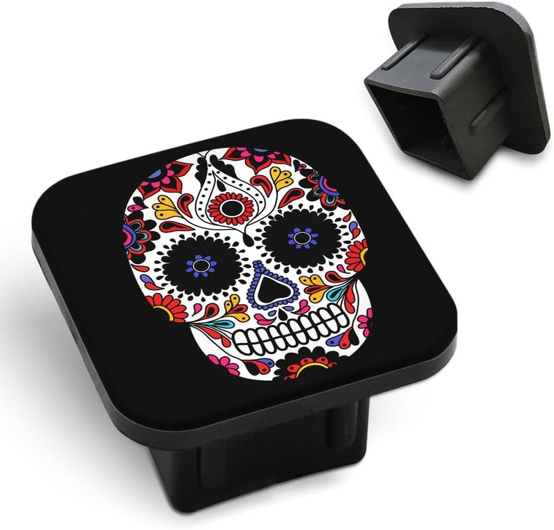 Tnomchey Sugar Skull 2 Receiver Hitch Cover Halloween Decorated Skull Floral Black Soft Rubber Protects Hitch Tube Rear Trailer Hitch Cover Universal Fits 2" Receivers for Men Women - Image 1